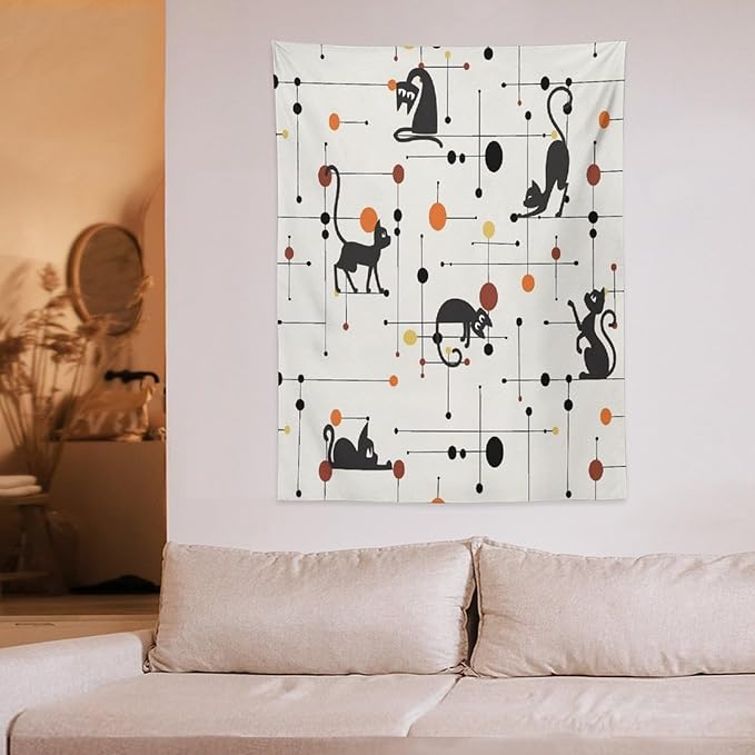 ICMOLYYENLO Abstract Cat Tapestry, Medieval Abstract Atomic Star Cat Vintage Home Wall Hanging Art Tapestry for Bedroom Living Room Dormitory 60x80 Inch-Ruum Studio Home