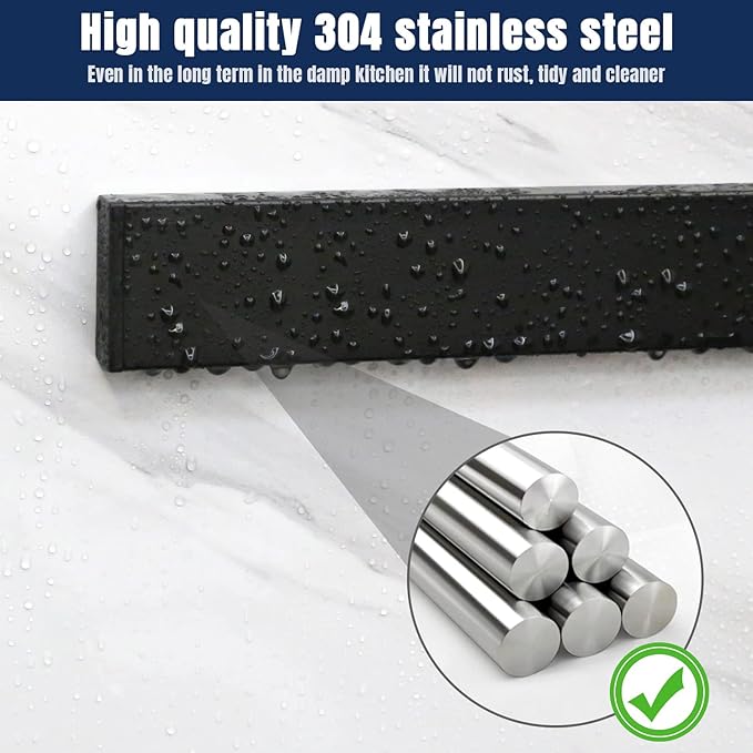Dmore magnetic knife holder for wall—with 3 hooks, No Drilling 16 Inch black knife magnetic strip, Powerful knife magnet rack, include Adhesive Tape and screws for Knives, Utensils, and Tools-Ruum Studio Home