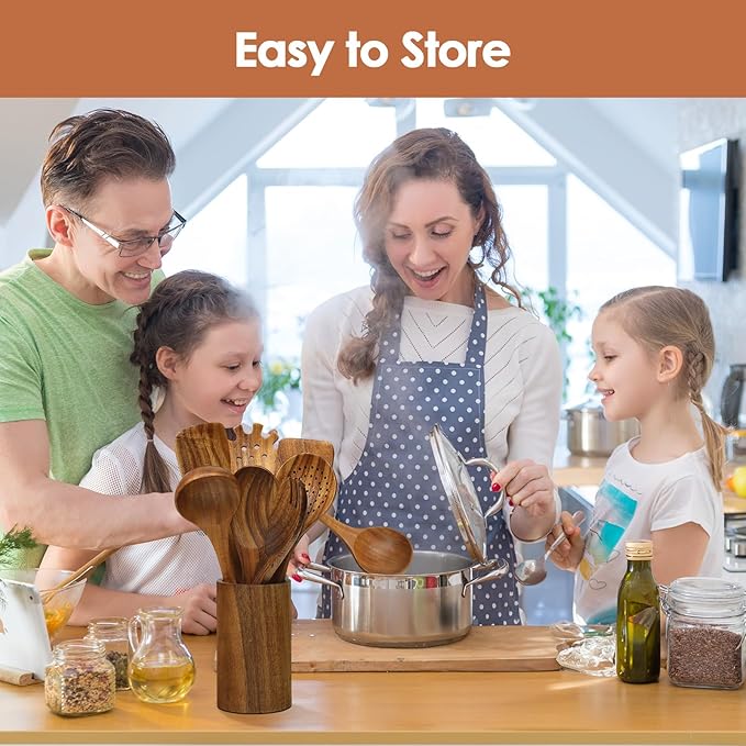 comfoyar Teak Wooden Spoons for Cooking, 7 Pieces Kitchen Cooking Utenails Set with Spatula and Ladle, Heat Resistant Kitchen Cookware for Nonstick Pan-Ruum Studio Home