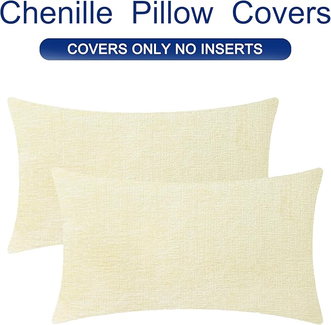 CaliTime Throw Pillow Covers Decorative 12 X 20 Inches Pack of 2 Cozy Chenille Cushion Cases for Couch Sofa Bed Living Room Home Beige-Ruum Studio Home