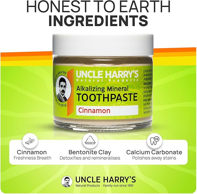 Uncle Harry's Cinnamon Remineralizing Toothpaste | Natural Whitening Toothpaste Freshens Breath & Promotes Enamel | Vegan Fluoride Free Paste (4 pack)-Ruum Studio Home