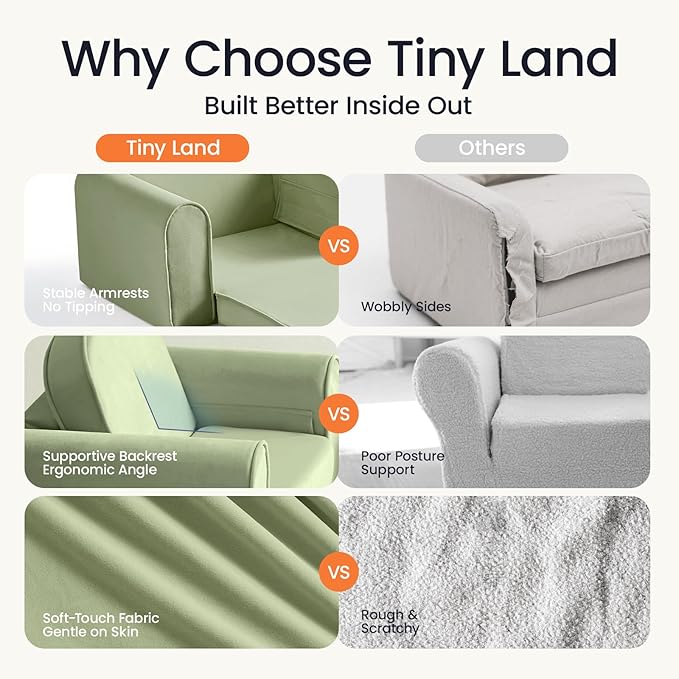 Tiny Land 2-in-1 Foldable Kids Couch with Pockets – Soft Thick Toddler Sofa, Lounger Couch, Convertible Kids Chair for Playroom, Bedroom or Living Room, Gift for Boys & Girls(Green)-Ruum Studio Home