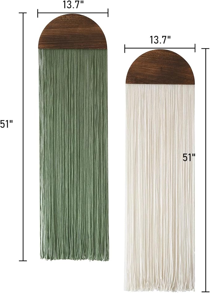 Flber 2 Pcs Macrame Wall Hanging Boho Decor Wall Tapestry Handmade Round Tassel 13.7" W x 51" L For Living Room Bedroom Headboard Decor-Ruum Studio Home