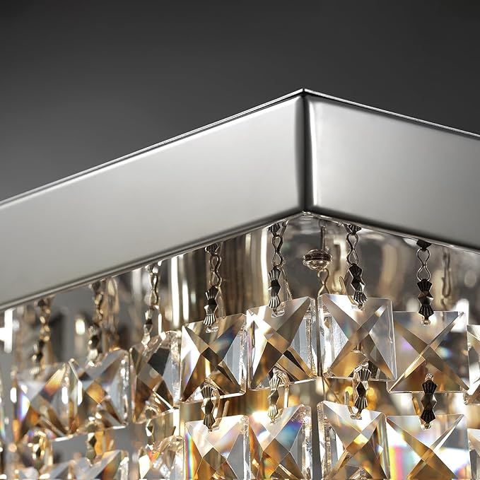 Modern Crystal Chandelier for Dining Room,6 Light K9 Crystal Rectangle Chandelier, Rectangular Pendant Ceiling Light Fixture for Living Room Kitchen Island L31.5''xW10''xH10''-Ruum Studio Home