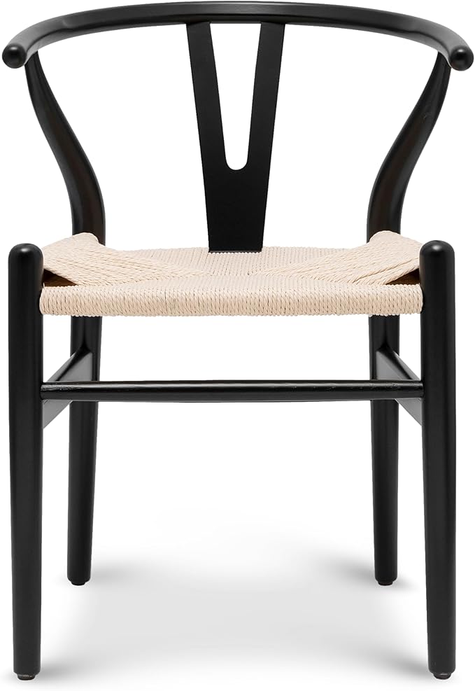 POLY & BARK Weave Dining Chair – Mid-Century Modern Wishbone Dining Chair with Arms, Solid Wood Frame, Indoor Use – Black – Single - Ideal for Dining Room, Kitchen or Stylish Accent Setting-Ruum Studio Home