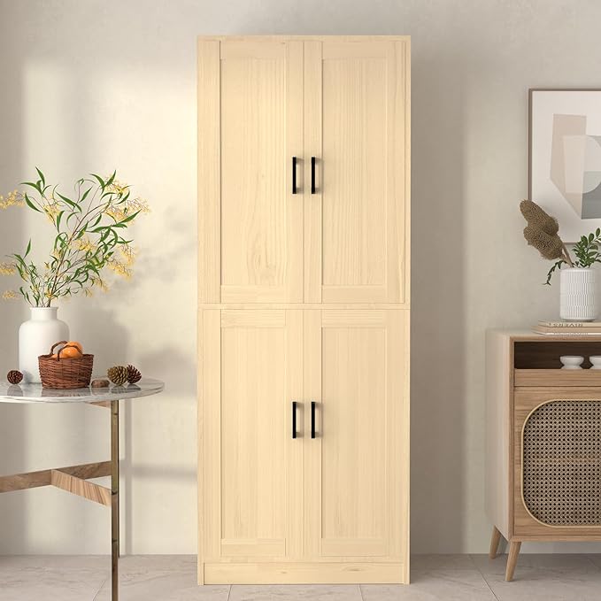 Oak Kitchen Pantry, 71" Tall Cabinet with Doors, Hutch with Storage for Dining Room-Ruum Studio Home