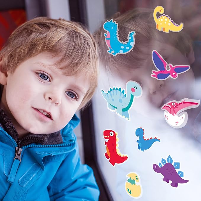 Window Clings Stickers for Kids Window Gel Clings Decals Thick Gel Clings Toddlers and Adults Classroom Home Nursery Airplane Birthday Party Supplies (Dinosaur)-Ruum Studio Home