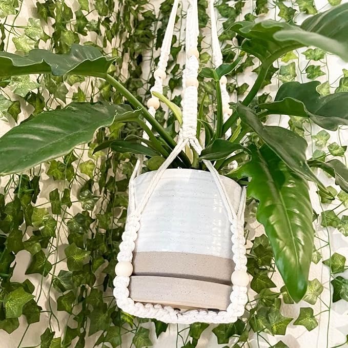 6 + 8 Inch Plant Pots, Ceramic Planter Pot with Drainage Hole & Saucer, Indoor/Outdoor Cylinder Round Planter Pot, Cream & Beige-Ruum Studio Home