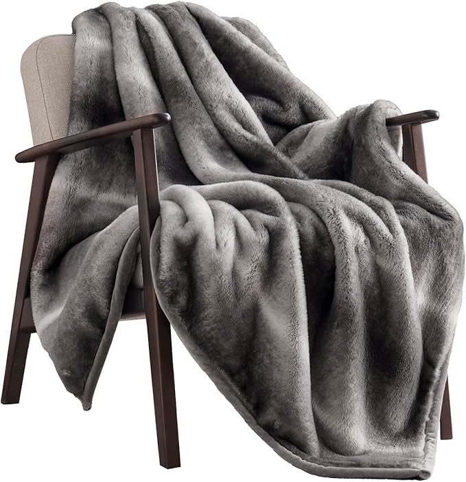 Ultra Soft Luxury Fluffy Mink Faux Fur Throw Blanket, Thick Warm Fall Winter Blankets for Bed, Couch, Cozy Plush Reversible Blanket for Chair, Sofa (Ombré Silver Onyx, 50"x60")-Ruum Studio Home