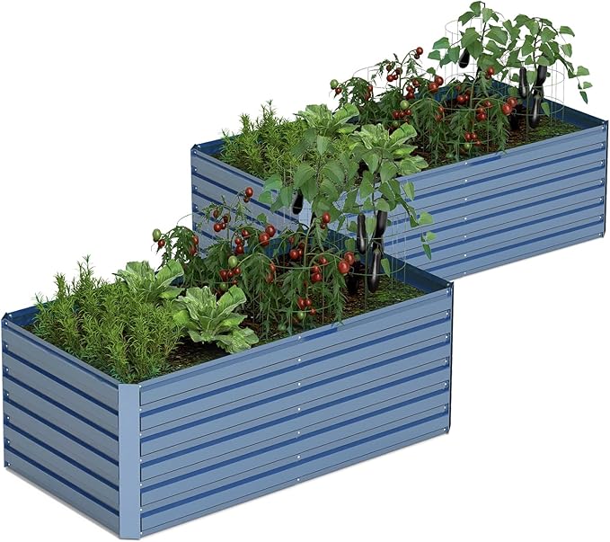 6x3x2 ft Raised Garden Bed, Large Metal Planter Raised Beds, Planters for Outdoor Plants for Vegetables, Flowers, Herbs, Fruits, and Succulents.(2 Pcs, Blue)-Ruum Studio Home