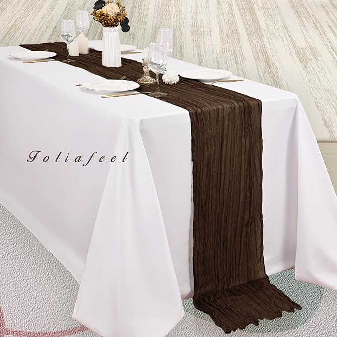 10FT 6 Pack Brown Cheesecloth Table Runner 20 x 120 Inch Long Boho Fabric Rustic Cheese Cloth Table Runner for Wedding Bridal Shower Baby Shower Gauze Sheer Birthday Party Table Decorations-Ruum Studio Home