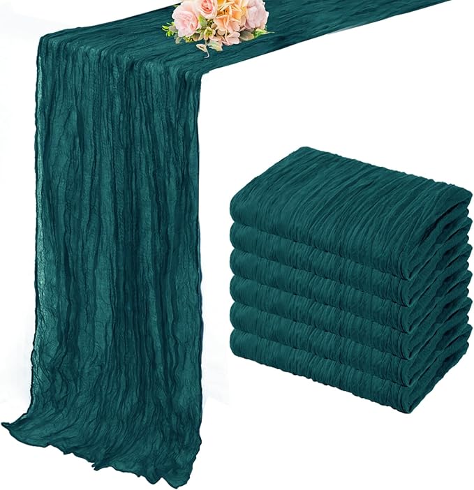 6 Pack Teal 10FT Cheesecloth Table Runner Rustic Gauze Cheese Cloth Table Runner for Wedding Bridal Baby Shower Table Decorations Boho Fabric Sheer Birthday Party Table Decor 20 x 120 Inch Long-Ruum Studio Home