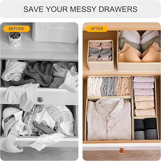 6 Pack Drawer Organizers for Clothing,Fabric Foldable Closet Organizers and Storage Dresser Drawer Dividers Storage Basket Bins for Clothes,Socks,Scarves,Ties,Underwear,Towels-Ruum Studio Home