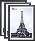 VCK 20x28 Poster Frame Set of 3 - Black, Textured Exclusive Solid Wood Picture Frames, Wall Hanging-Ruum Studio Home