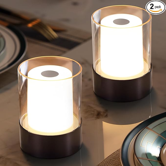 LED 4" Mini Cordless Table Lamp 2 Pack, Outdoor Waterproof Lamp, Rechargeable Battery Operated Lamp, Portable Touch Night Light for Dining Room, Camping, Nursery, Baby, Bar, Party (Black)-Ruum Studio Home