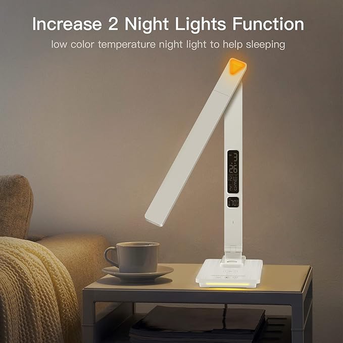 LED Desk Lamp with Wireless Charger: Desk Lamps for Home Office Bedroom, 5 Color Modes & Brightness Dimmable, 2 Night Light-Ruum Studio Home