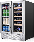Tylza Wine and Beverage Refrigerator 24 Inch Dual Zone, French Door Wine and Beverage Cooler 24'' Built-In or Freestanding Drink Fridge, Under Counter Beer Refrigerator-Ruum Studio Home