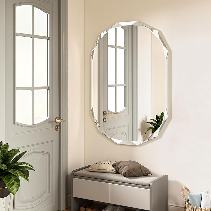 Bathroom Mirrors for Over Sink, Round Frameless Mirrors for Wall, 20x30 Inch Beveled Bathroom Mirror, Bathroom Vanity Circle Mirror for Bedroom Living Room Entryway Home Decor-Ruum Studio Home