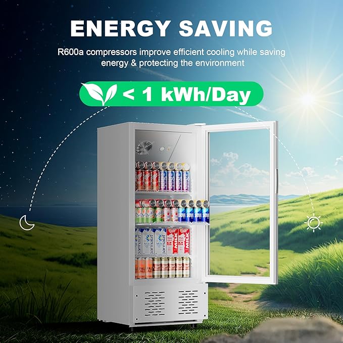 6.5 CUFT Commercial Beverage Refrigerator Glass Door Display Cooler Drink Beer Milk Fridge for Bar Restaurant Office-Ruum Studio Home