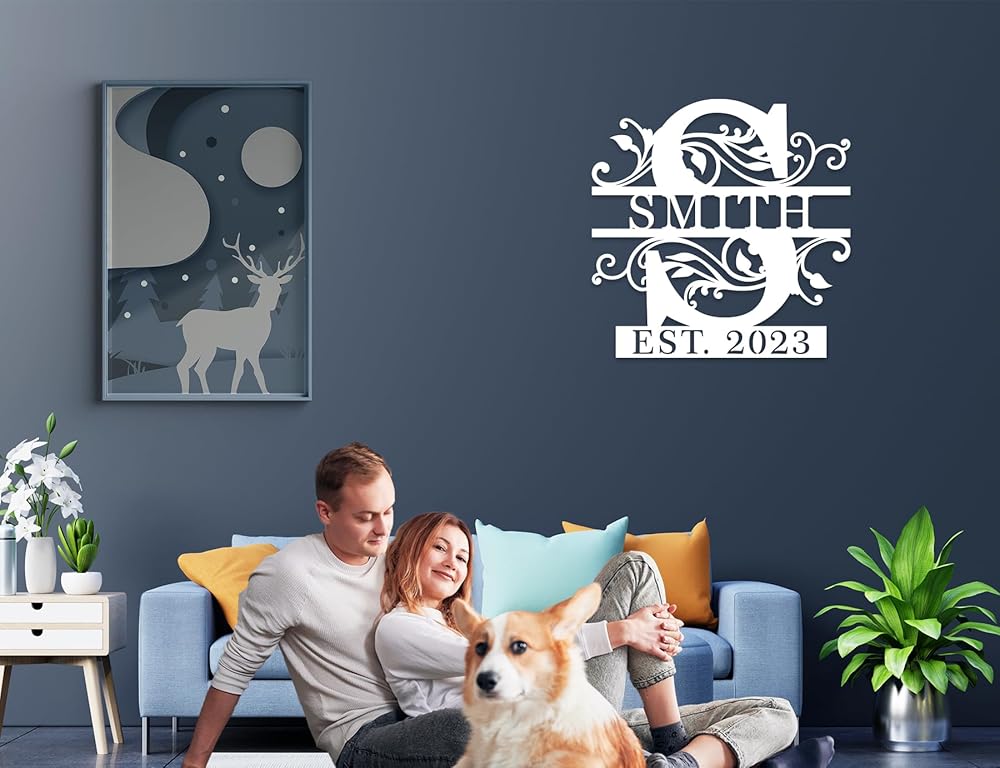 Custom Metal Name Sign | Personalized Metal Signs | Split Letter Monogram Wall Decor | Last Name Sign | Family Name Sign | Anniversary Wedding Gift | Outdoor Metal Art | Housewarming Gift-Ruum Studio Home
