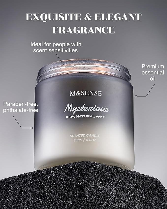 M&SENSE Pepper Lavender Scented Candles for Men, 2 Wick 11.6oz 70 Hours Slow Burning Natural Soy Candle for Christmas, Organic Black Masculine Candles Home Fragrance Holiday Candle for Him-Ruum Studio Home