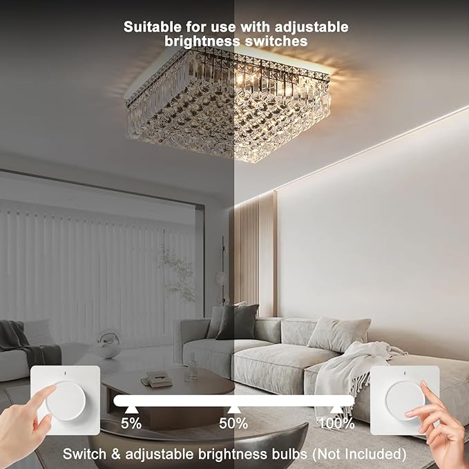 12-Lights Black Crystal Flush Mount Ceiling Light Fixtures,Elegant Crystal Chandelier Pendant Ceiling Lamp for Bedroom,Living Room,Dining Room,Hallway H5.9 x W20 x L20 (Bulb Not Included)Square-Ruum Studio Home
