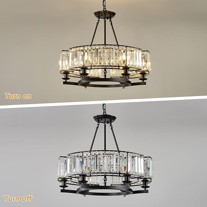 Vintage Crystal Chandelier Black 6 Lights Hanging Ceiling Light Fixture Iron Frame Pendant Lighting for Farmhouse Decoration Dining Table Living Room-Ruum Studio Home