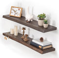 Floating Shelves for Wall, 36"x9.3" Rustic Solid Live-Edge Elm Wood Wall Shelves, Heavy-Duty Floating Shelves with Invisible Brackets, Set of 2 for Living Room, Bedroom, and Kitchen, Walnut Finish-Ruum Studio Home
