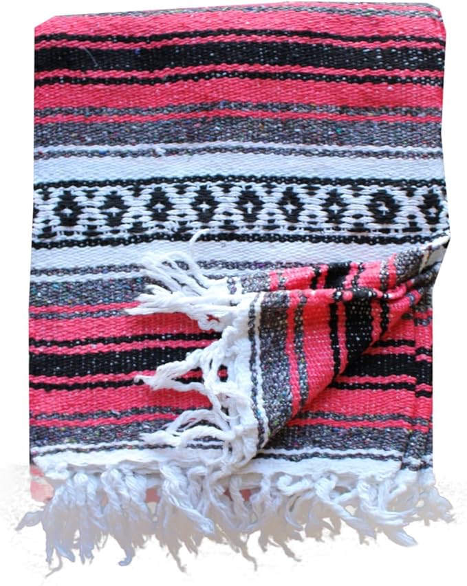 Del Mex Classic Mexican Blanket, Large Authentic Woven Falsa Throw (70"x50"), Artisan Southwest Décor for Beach, Yoga, Outdoors (Salmon)-Ruum Studio Home