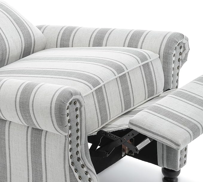 UIXE Pushback Recliner Chair Push Back Accent Chair, Fabric Overstuffed Armchair for Living Room, Rivet Trim Club Chair Home Theater Single Sofa Bedroom Reading Seat - Stripe Gray-Ruum Studio Home