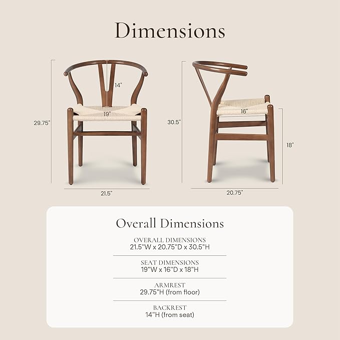 POLY & BARK Weave Dining Chair – Mid-Century Modern Wishbone Dining Chair with Arms, Solid Wood Frame, Indoor Use – Walnut – Single - Ideal for Dining Room, Kitchen or Stylish Accent Setting-Ruum Studio Home
