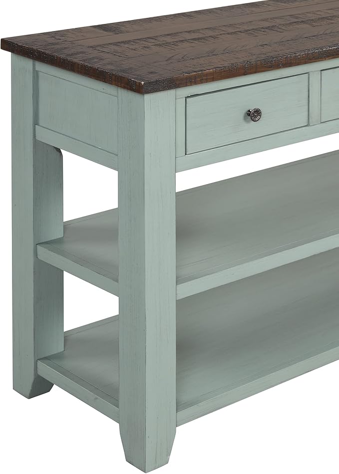 Solid Wood Console Table Sofa Table with Storage Drawers and Bottom Shelf Entryway Table for Entry Hallway Foyer Sofa Couch Table,Fully Assembled (48.8" Green)-Ruum Studio Home