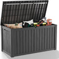 DRATO 150 Gallon Outdoor Storage Box, Large Waterproof Deck Box, Lockable Resin Storage Container with Reinforced Support for Patio Cushions, Garden Tools, UV-Resistant Outdoor Chest（Black）-Ruum Studio Home