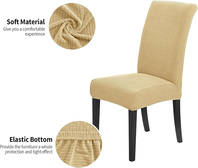 Joccun Chair Covers for Dining Room Set of 4,Dining Chair Slipcovers Stretch Dining Room Chair Covers Seat Protector,Washable Parsons Chair Cover for Home,Hotel(Parmesan,4 Pack)-Ruum Studio Home