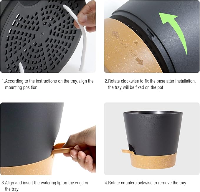 Self Watering Pots for Indoor Plants,12 inch Planters with Drainage Holes Plastic Flower Pots with Deep Reservoir, Black with Brown-Ruum Studio Home