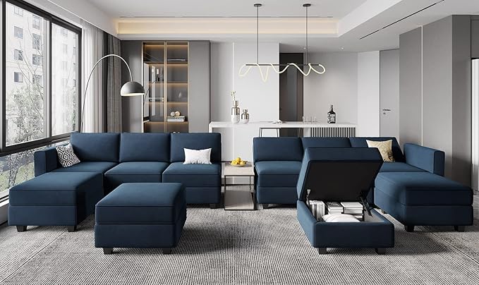 Belffin Modular Sofa Middle Module with Storage Accent Armless Chair for Modular Sectional Sofa Couch Velvet Blue-Ruum Studio Home