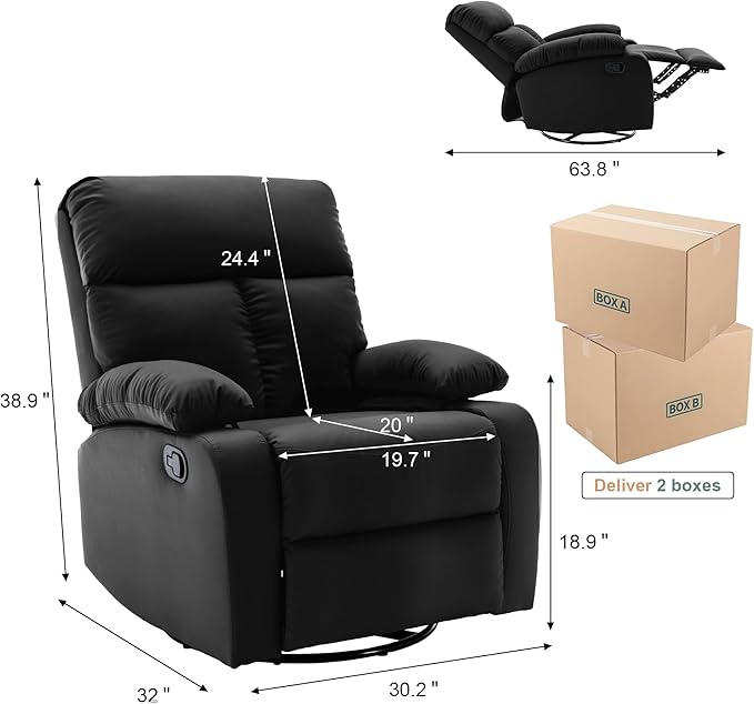 Swivel Rocker Recliner, Rocking Recliners Chair for Small Spaces, Small Rocker Recliner Chair, Nursery Rocking Chairs for Living Room, RV, Nursery, Black-Ruum Studio Home
