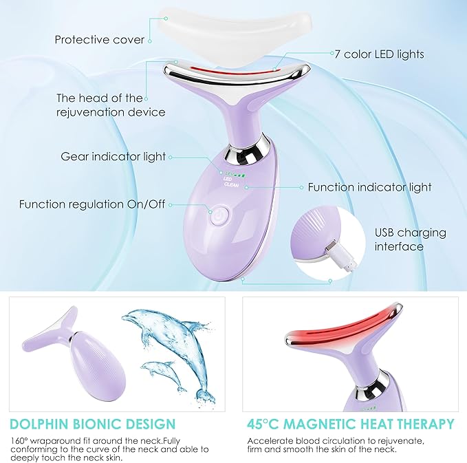 Facial Massager Red-Light-Therapy-for-Face and Neck, Face 𝖲 culpting Wand with 7 Color (Light Purple)-Ruum Studio Home