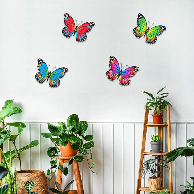 Oraytteo Metal Butterfly Wall Decor, 4pcs Butterflies Wall Art Hanging Sculptures for Outdoor Indoor Fence Patio Yard Tree Garden Home Decorations, Housewarming Gift for Mom Friends-Ruum Studio Home