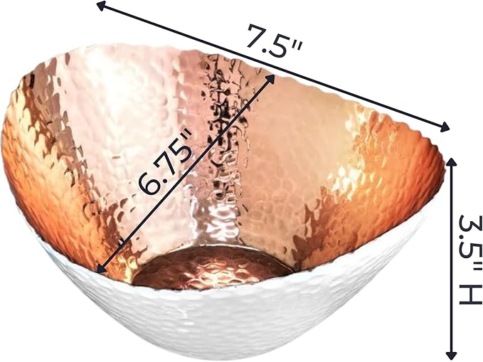 Monarch Abode Hand Hammered Decorative Bowl for Home Decor, 7.5-Inch White and Copper Plated – Key Bowl for Entryway Table, Catch All, Decorative Fruit Basin, Key Holder, Bowls for Home Decor-Ruum Studio Home