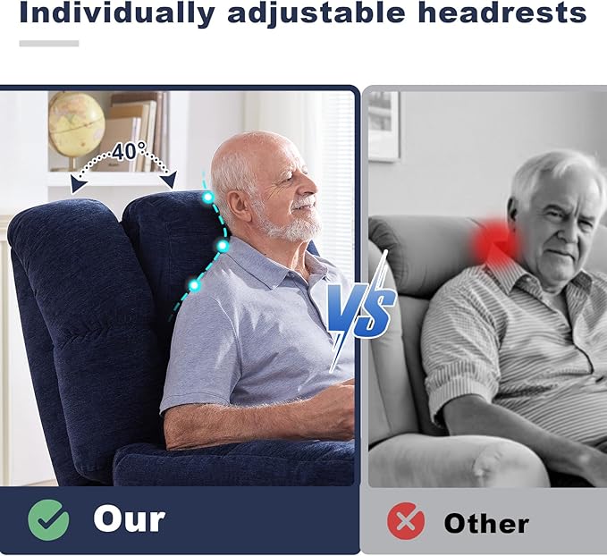 Triple Motor Power Lift Recliner Chair with Massage and Dual Heat for Elderly People, Zero Gravity Lay Flat Recliner Infinite Position, USB Ports（Navy Blue）-Ruum Studio Home