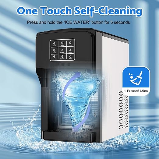 3 in 1 Water Dispenser with Ice Maker, Ice Maker Countertop, Bullet Ice, Crushed Ice, Water Cooler, 44Lbs/24H, 12 Ice/6Min, Self-Cleaning, 4Lbs Ice Storage, Home/Kitchen/Party/RV (Touchscreen)-Ruum Studio Home