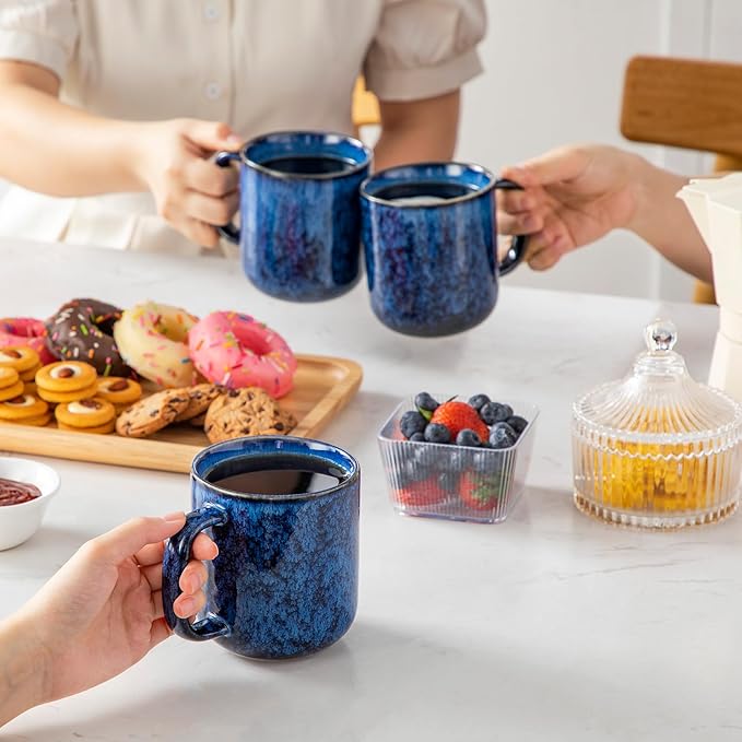vancasso STARRY Coffee Mugs Set, 16 oz Ceramic Coffee Cups for Americano Hot Tea Iced Coffee Cold Brew Cocoa Milk Stoneware Mugs Set of 6, Dishwasher & Microwave Safe, Blue-Ruum Studio Home