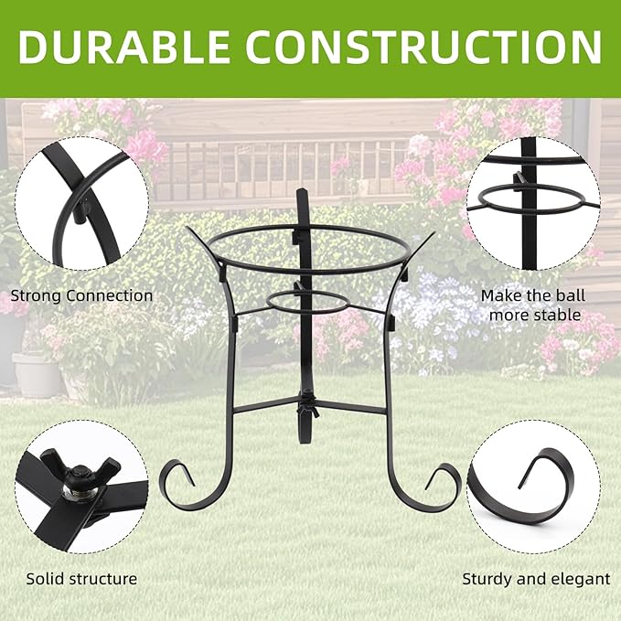 VOREEN 10" Gazing Ball Stand, Metal Gazing Globe Stand for 8-12 Inch Garden Gazing Globe, Outdoor Décor Garden Yard Accessories, Black-Ruum Studio Home