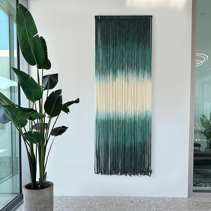 Macrame Wall Hanging Green Boho Handmade Ombre Wall Art Decor for Living Room Bedroom Fiber Art 15''W*43''L-Ruum Studio Home