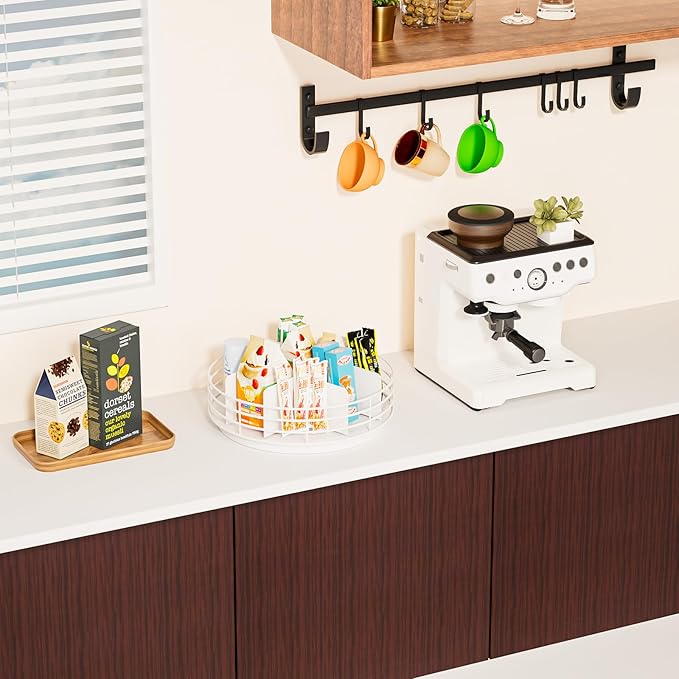 Snack Organizer - Versatile Snack Storage, Lazy Susan with Convenient Grab-and-Go Design, Metal Snack Holder for Home, Office, Breakroom, 11.85" L x 11.85" W x 4.17" H (White)-Ruum Studio Home
