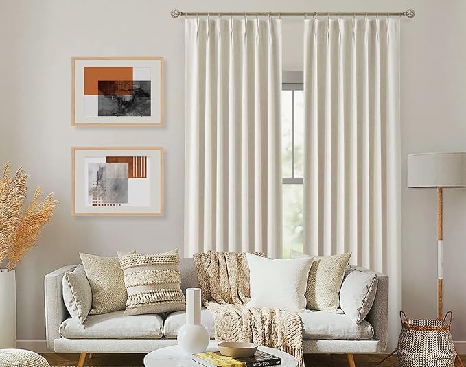 Vision Home Natural Full Blackout Curtains Linen Blended Darkening Window Curtains 84 inch for Living Room Bedroom Thermal Insulated Pinch Pleat Drapes with Hooks 2 Panel 40"Wx84"L-Ruum Studio Home