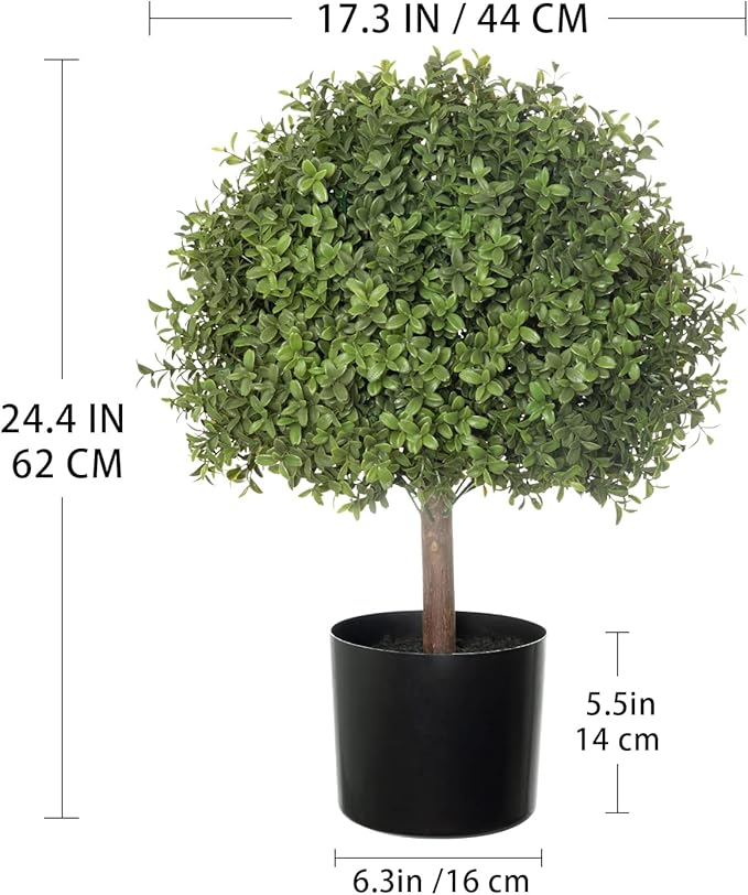 2 Pack 24.5inch Artificial Topiary Ball Plants, Faux Boxwood Ball in Pot, Fake Outdoor Plant for Front Door Decor, Home Decor, Garden, Wedding Decor-Ruum Studio Home
