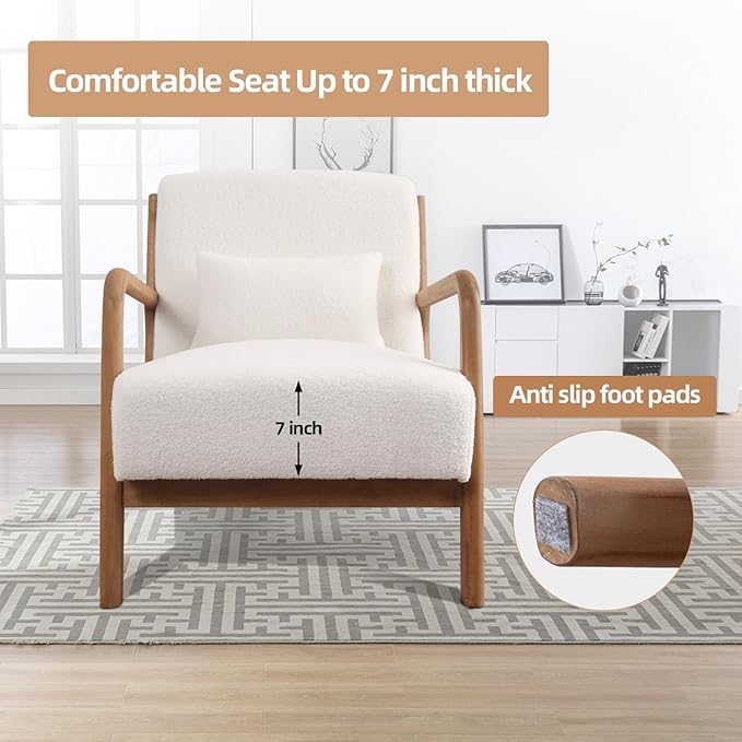 INZOY Mid Century Modern Accent Chair Set of 2, Lamb Wool Fabric Living Room Chairs with Waist Cushion, Upholstered Reading Armchair for Bedroom Sunroom-Ruum Studio Home