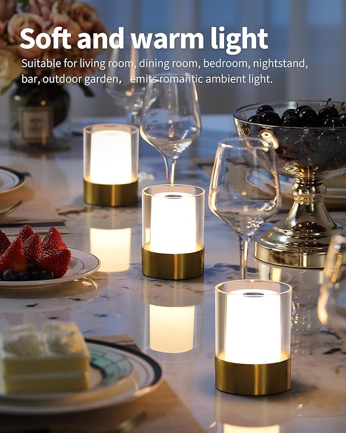 LED 4" Small LED Battery Operated Lamp Set of 2, Cordless Rechargeable Table Lamp, Mini Night Light, Waterproof Outdoor Desk Lamp for Bathroom Bar Dining Room Nursery Baby Coffee Shop (Bronze)-Ruum Studio Home